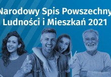 Na grafice 4 uśmiechnięte osoby oraz napis: 'Narodowy Spis Powszechny Ludności i Mieszkań 2021' - powiększ