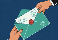Grafika na której jedna dłoń przekazuje drugiej list - powiększ