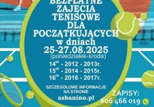 Plakat informujący o zapisach na zajęcia tenisa dla dzieci.