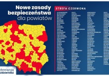 Grafika przedstawiająca podział Polski na żółte i czerwone strefy - powiększ