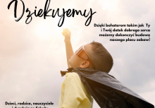 Zdjęcie chłopca w pelerynie oraz podziękowania za wsparcie od rady rodziców - powiększ