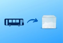 Na infografice autobus, strzałka i pojemnik z kartami - powiększ