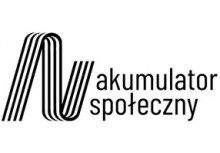 Czarno - białe logo z napisem 'Akumulator Społeczny'