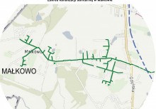 Mapka Małkowa z zaznaczonym zakresem inwestycji - powiększ