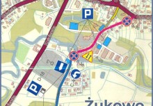 Na mapie przedstawiono tymczasowe ograniczenia oraz kierunki objazdów w centrum Żukowa. Prosimy mieszkańców o zachowanie szczególnej ostrożności i korzystanie z wyznaczonych parkingów. Szczegóły dotyczące przyczyn zmian . - powiększ