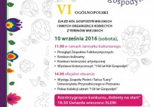 (Plakat w formacie jpg.) Plakat informujący o VI Ogólnopolskim Zjezdzie Kół Gospodyń Wiejskich i Innych Organizacji Kobiecych z Terenów Wiejskich - powiększ