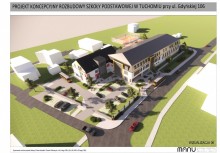 Projekt koncepcyjny rozbudowy Szkoły Podstawowej w Tuchomiu.  - powiększ
