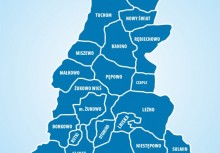 Błękitna mapa gminy Żukowo podzielonej na sołectwa