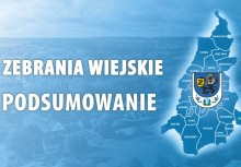 Grafika w kolorze niebieskim z podpisem Zebrania Wiejskie - Podsumowanie - powiększ