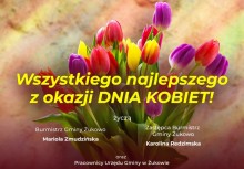 Zdjęcie w tle Bukiet tulipanów i napis ' Wszystkiego najlepszego z okazji DANA KOBIET! - powiększ